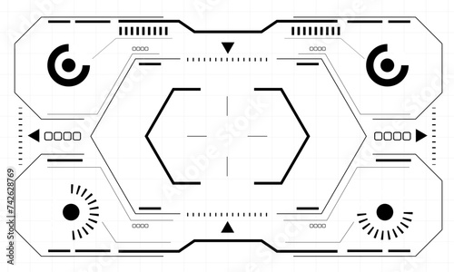 HUD sci-fi interface screen view black hexagon geometric design virtual reality futuristic technology creative display on white vector