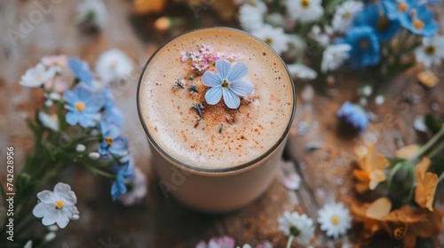 a floral latte art, with delicate flowers floating on top of a creamy espresso