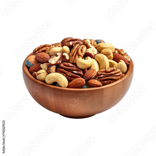 Mixed nuts in bowl. Mix of various nuts on transparent background Generative AI