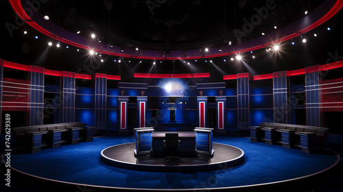 Empty US election debate stage. American debate stage photo