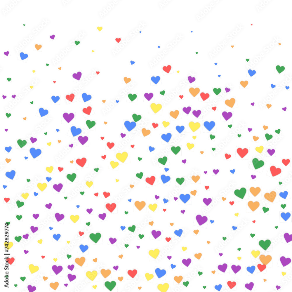 Rainbow colored scattered hearts. LGBT valentine