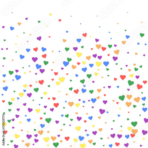 Fototapeta Naklejka Na Ścianę i Meble -  Rainbow colored scattered hearts. LGBT valentine