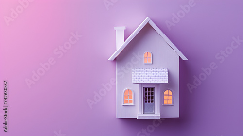 Simply minimal design with miniature white toy house on isolated background, copy space, generative ai