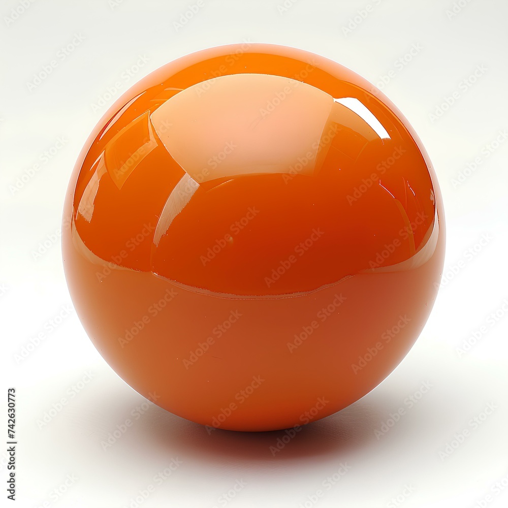 orange ball isolated on white background with shadow. orange reflective ball. orange shiny bowling ball. orange ball