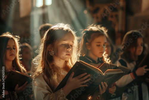 beautiful little girls reading in a church © Kien