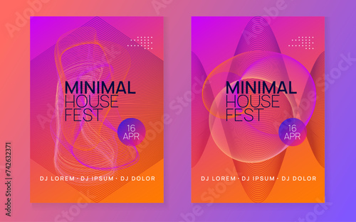Music poster. Modern discotheque brochure set. Dynamic gradient shape and line. Neon music poster. Electro dance dj. Electronic sound fest. Club event flyer. Techno trance party.