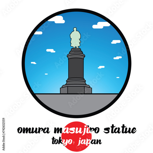 Circle Icon Omura Masujiro Statue. Vector illustration