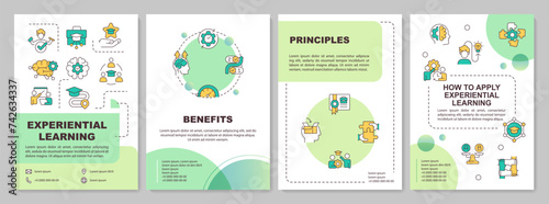 Experiential learning benefits green circle brochure template. Leaflet design with linear icons. Editable 4 vector layouts for presentation, annual reports. Arial-Black, Myriad Pro-Regular fonts used