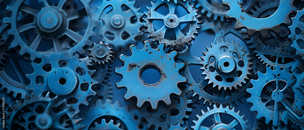 A blue background with gears and the word cogs on it,Gears icon special blue banner background
