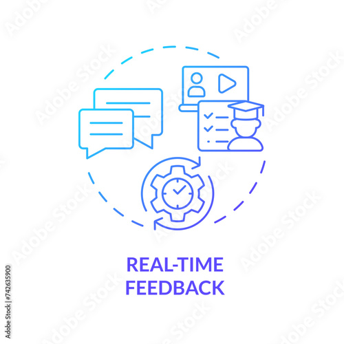 Real-time feedbacks blue gradient concept icon. Coaching and communication. Learners receive feedback. Round shape line illustration. Abstract idea. Graphic design. Easy to use in presentation