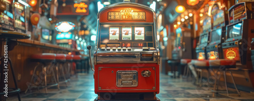 A macro shot of a classic slot machine the lever poised mid-pull capturing the moment of suspense