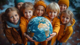 group of children holding and forming circle around a globe1
