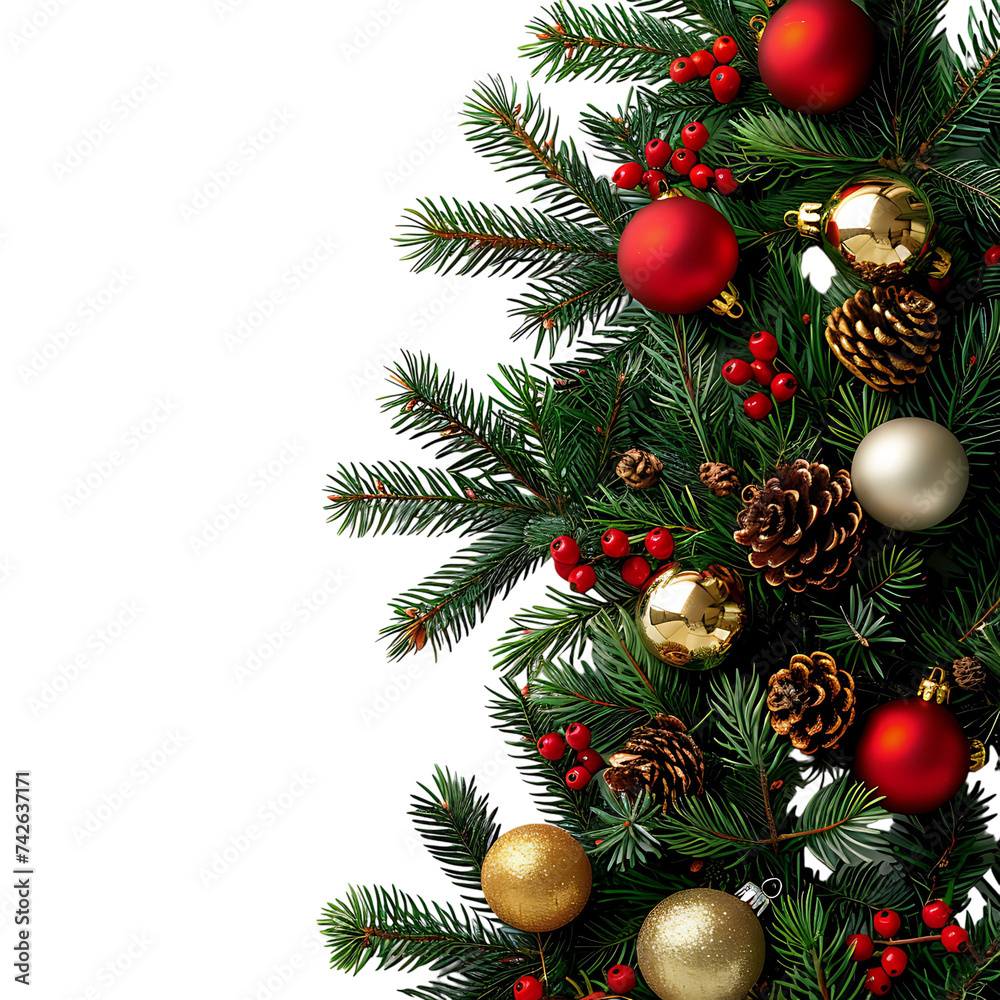 Christmas tree ornamentals on isolated background