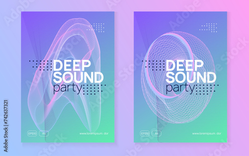 Dj event. Dynamic gradient shape and line. Digital concert magazine set. Dj event neon flyer. Techno trance party. Electro dance music. Electronic sound. Club fest poster.