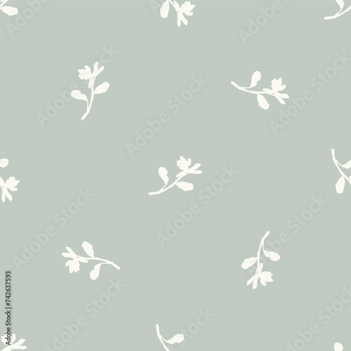 Modern botanical minimal wildflower vector pattern. Summer gender neutral pressed flower silhouette background. Simple nature floral paper cut out wallpaper for wedding, hedgerow decor repeat tile.