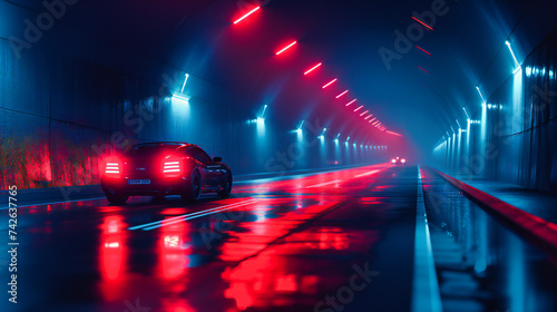 Night city road with traffic motion, capturing urban travel and transportation under illuminated street lights