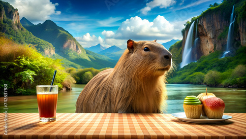 Capybara picnic photo