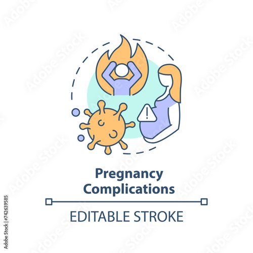 Pregnancy complications multi color concept icon. Fetal health, gynecology. Round shape line illustration. Abstract idea. Graphic design. Easy to use in infographic, presentation, brochure, booklet