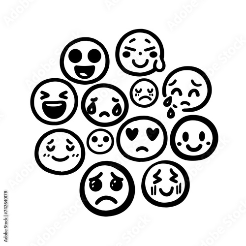 Emoji face smile happy emoticon vector doodle set. Emoji funny mood emotion vector doodle set