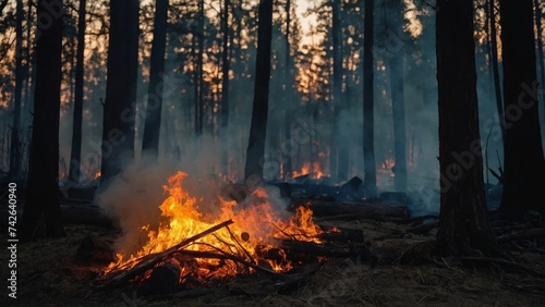 Wildfire forest fire burning down, climate change, ecology problem