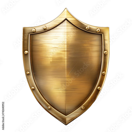 Golden shield on isolated background
