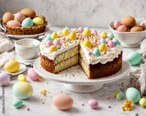 Traditional Easter sweet cake for the holiday on white light kitchen background
