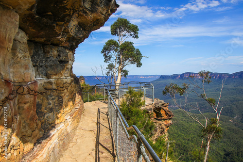 Prince Henry Cliff Walk from Katoomba to the Three Sisters rock formation in the Blue Mountains National Park, New South Wales, Australia photo