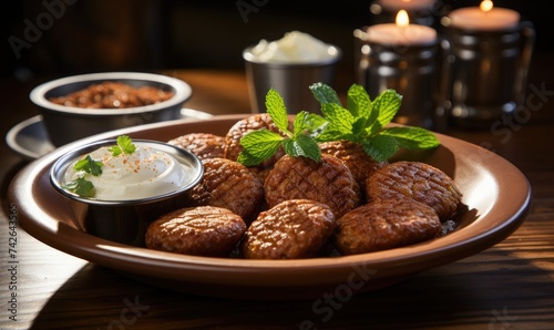 a plate of kibbeh, showcasing the finely ground meat and bulgur photo