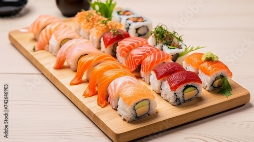 tasty sushi on background