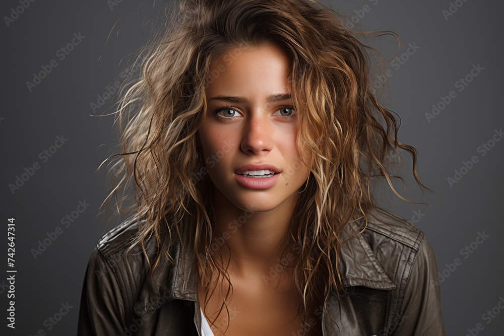 Mujer que expresa aburrimiento y emoción de pereza.Boca triste y ojos cansados. Mujer que expresa aburrimiento y emoción de pereza.Boca triste y ojos cansados.