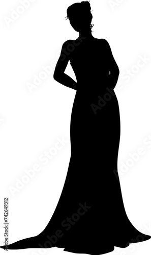 A woman bride in a bridal wedding dress in a silhouette