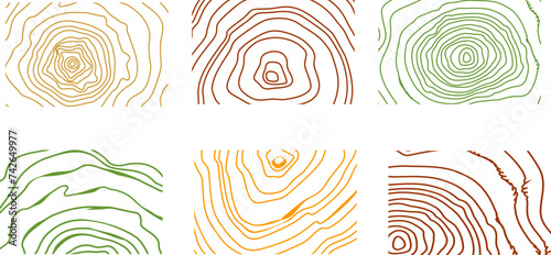 Background of abstract growth rings of a tree.Line design of a wooden stump.Tree cut pattern.Vector topographic map concept. 