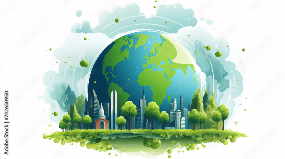 Eco concept with green planet and trees