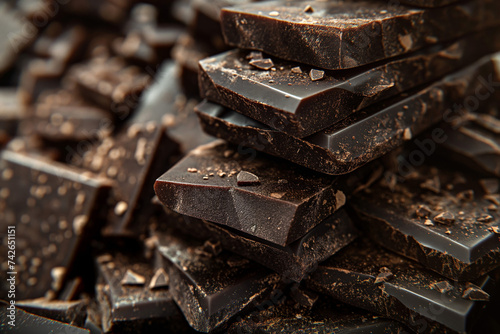 Close-Up of Dark Chocolate Chunks with Artisanal Texture 