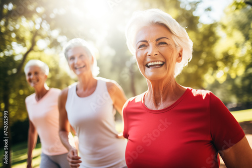 Concepto de vida sana y estilo de vida alegre para los mayores.Ejercicio de gimnasio fitness y deporte para la salud enla  tercera edad. photo
