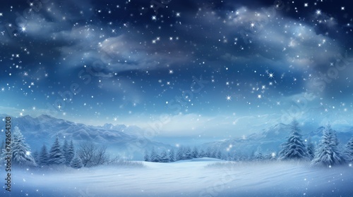 Natural Winter Christmas background with a sky, heavy snowfall, snowflakes in different shapes and forms © crazyass
