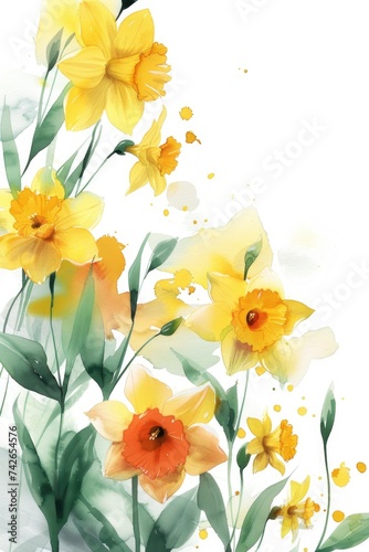 minimalistic watercolor painting of blooming daffodils. ai generated © Andrei