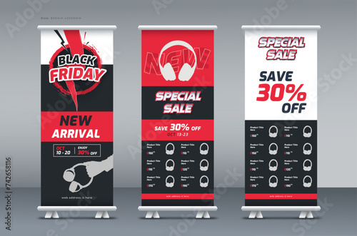 Black friday sale roll up banner, pull up banner, or x banner print template
