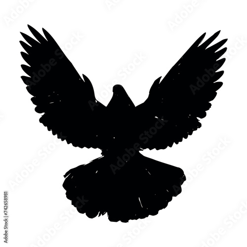 Grunge silhouette of a pigeon on a white background