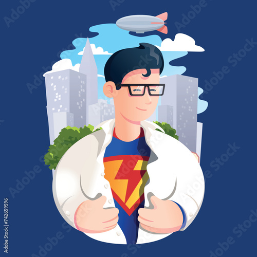 Illustration of a man with super powers