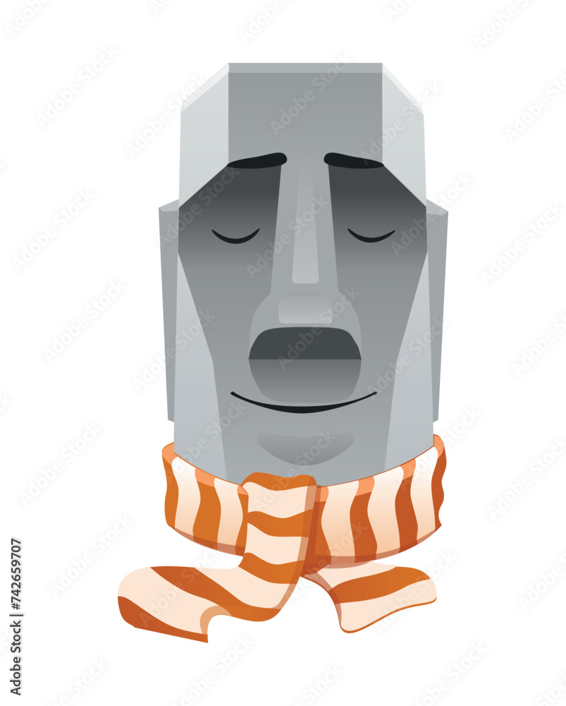 Illustration of a stone head from Easter Island wearing a striped scarf Illustration of a stone head from Easter Island wearing a striped scarf