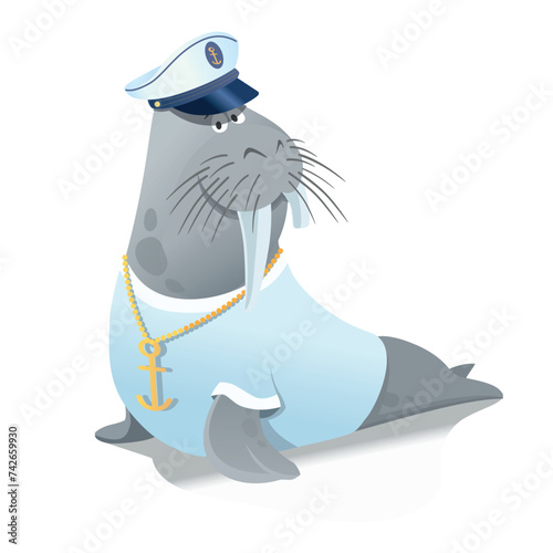 Illustration of a walrus captain in uniform
