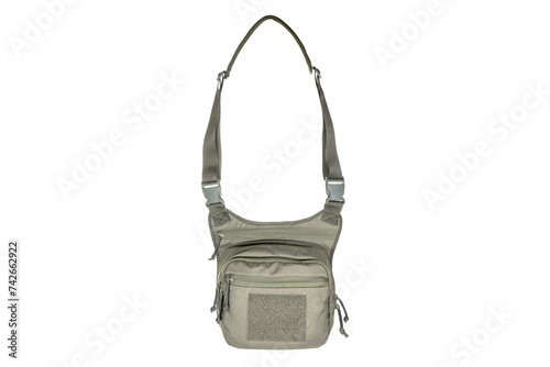Backpack bag gear protective color khaki, tactical sports equipment isolated on white background