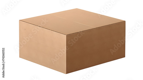 empty closed cardboard box mockup, isolated cutout object with shadow on transparent background. Png file