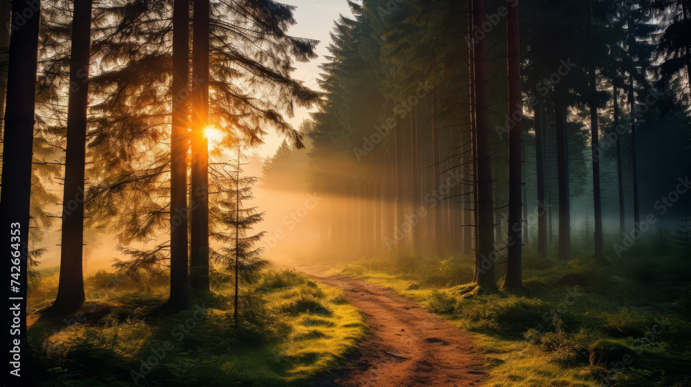 Fototapeta premium sunset in the forest