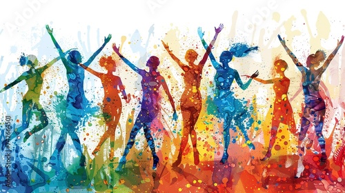 Colorful Watercolor Dance Party Silhouettes