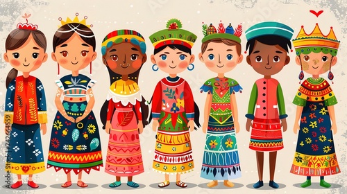 Illustration of Children in Traditional Global Costumes