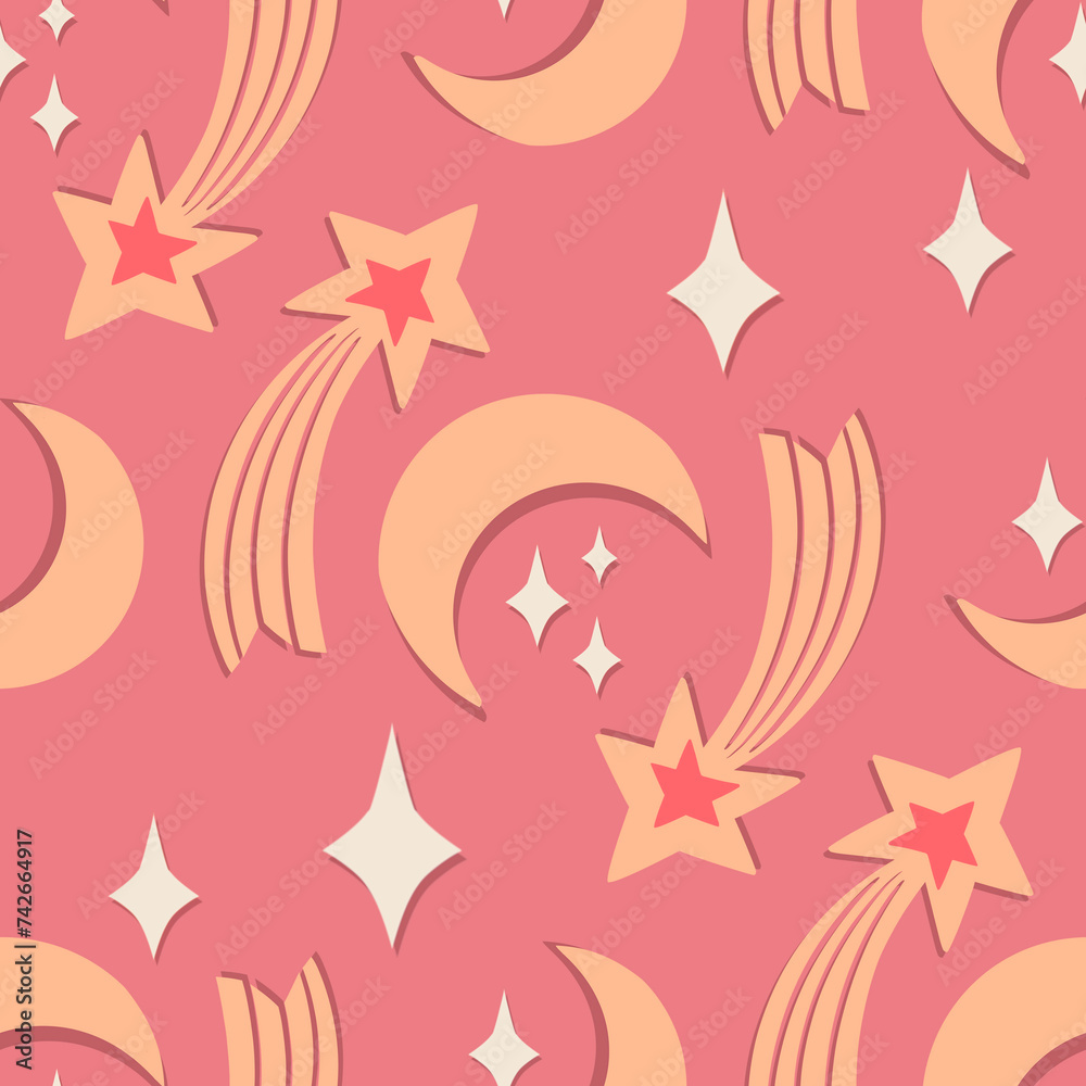 Moon and stars peach fuzz pattern design Moon and stars peach fuzz pattern design