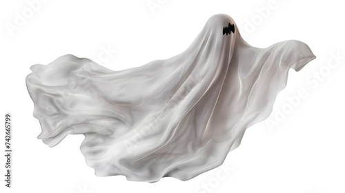 flying ghost in a white sheet, png file of isolated cutout object with shadow on transparent background