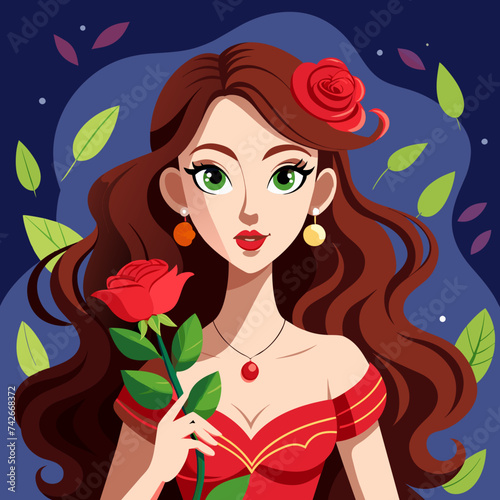 Beautiful girl with Rose illustration 